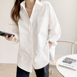 deanwangkt Long Sleeve Cotton White Blouse Women  Oversized Loose Women Shirts Blouses Casual Office Lady Button Shirt Tops Blusa 11456