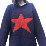 deanwangkt women loose knitted sweater Star Pattern Pullovers Ladies Round Collar Long Sleeve Knitwear Jumpers Y2k Clothes Streetwear