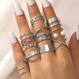 Bohemian Geometric Rings Set For Women Vintage Star Moon Flower Knuckle Finger Ring Women Girl Fashion Jewelry Gift