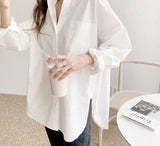 deanwangkt Long Sleeve Cotton White Blouse Women  Oversized Loose Women Shirts Blouses Casual Office Lady Button Shirt Tops Blusa 11456