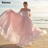 Graduation Gifts Baby Pink Organza Princess Prom Dresses  Off the Shoulder Ruffles A-Line Prom Gowns Open Back Formal Party Dresses