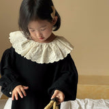 deanwangkt Fashion Autumn Kids Dress contrast color lace collar king style dresses Girls cotton loose long sleeve dress