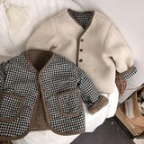 deanwangkt Autumn and Winter New Warm Jacket Children Two Sides Wear Plaid Plush Jacket Kids Jackets