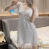 Sleepwear Women Nightwear Women's Sweet New Summer Long-sleeved Sexy Lace Home Clothes Night Gown Sleep Dress