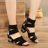 deanwangkt Summer Ethnic Style Embroidered Mid-heel Sandals Women  All-match Thick Heel Elegant Retro Open Toe Embroidered Shoes Women