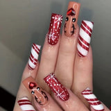 solvbao 24Pcs Long Ballet Christmas False Nails Wearable Xmas Style Fake Nails Elk Santa Claus Design Full Cover Press on Nail Tips