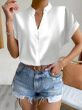 deanwangkt Casual V Neck Solid Shirt Blouse Office Lady Spring Summer Fashion Elegant Short Sleeve Slim Shirts For Women White Tops