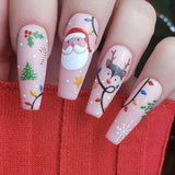 solvbao 24Pcs Long Ballet Christmas False Nails Wearable Xmas Style Fake Nails Elk Santa Claus Design Full Cover Press on Nail Tips