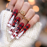 solvbao 24Pcs Long Ballet Christmas False Nails Wearable Xmas Style Fake Nails Elk Santa Claus Design Full Cover Press on Nail Tips