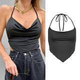 deanwangkt 90s Women Sleeveless Cami Top Y2K Aesthetic Green Backless Bandaged Crop Top E-girl Vintage Summer Tank Top Clothe Sexy Camisole