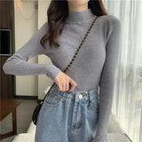 deanwangkt Autumn Basic Bottoming Sweater Top Women Ribbed Soft Mock Neck Elastic Pullover Warm Solid Color Slim Jumper