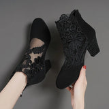 deanwangkt New Fashion Women High Heels Lace Flower Ankle Strap Hollow Out Sandals Round Toe Zip Pumps Zapatos De Mujer