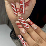 solvbao 24Pcs Long Ballet Christmas False Nails Wearable Xmas Style Fake Nails Elk Santa Claus Design Full Cover Press on Nail Tips