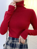 deanwangkt New Women Pullover Turtleneck Sweater Autumn Long Sleeve Slim Elastic Korean Simple Basic Cheap Jumper Solid Color Top