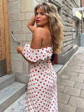 deanwangkt Polka Dot Ruffles Bandage Maxi Dress Women Off Shoulder Slim Elegant Party Dress Summer Beach Holiday Sundresses