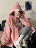 deanwangkt Korean Fashion Knit Cardigan Women Autumn Winter Casual Loose Zipper Hooded Thick Sweater Coat Long Sleeve Pink Top