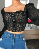 deanwangkt Women Summer Sexy Floral Bandage Short Sleeve Tops Lace Up Corset Tops Cropped Top Lantern Sleeve Tee Crop Top Party Club