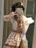 deanwangkt Summer Red Lolita Kawaii Dress Women Bow Sweet Princess Party Mini Dress Female Patchwork Korean Fashion Cherry Cute Dress