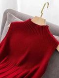 deanwangkt Women Summer Casual Knitted Tank Tops Solid Sleeveless Half High Collar Slim Base Shirt Sexy Top Knitwear Y2k High Street