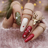 solvbao 24Pcs Long Ballet Christmas False Nails Wearable Xmas Style Fake Nails Elk Santa Claus Design Full Cover Press on Nail Tips