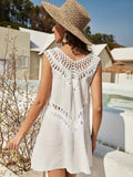 deanwangkt  White Crochet Beach Tunic for Women Paneo Knitted Bathing Suit Cover Up  Vacation Outfits Summer V Neck Sarong Swim Dress