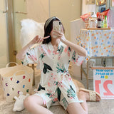 deanwangkt Summer Short pink Pajamas For Women Cute Girl Sleepwear Kimono Pajama Sets Pyjamas Casual Sleepwear Homewear Lounge Fashion