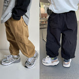 deanwangkt Autumn boys solid color cargo pants handsome pockets wide leg pants baby children cotton loose trousers