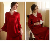 deanwangkt Long Tailing Nightgown Women Wedding Robe Elegant Lace Embroider Sleepwear Bride Banquet Dressing Gown Flare Sleeve Kimono