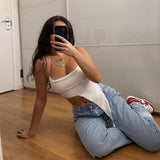 deanwangkt Y2K Girl Sexy Sleeveless Halter Crop Tops for Women Hot Sexy Backless Irregular Cropped Feminino Top Streetwear