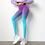 DEANWANGKT Gradient Color Energy Legging Women Workout Fitness Jogging Running Leggings Gym Tights Stretch Sportswear Yoga Pants