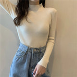 deanwangkt Autumn Basic Bottoming Sweater Top Women Ribbed Soft Mock Neck Elastic Pullover Warm Solid Color Slim Jumper