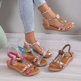 deanwangkt Women Wedge Sandals Summer Bohemia Rhinestones Casual Platform Sandals Female Peep Toe Outdoor Beach Shoes обувь женская летняя