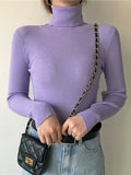 deanwangkt New Women Pullover Turtleneck Sweater Autumn Long Sleeve Slim Elastic Korean Simple Basic Cheap Jumper Solid Color Top