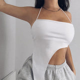 deanwangkt Y2K Girl Sexy Sleeveless Halter Crop Tops for Women Hot Sexy Backless Irregular Cropped Feminino Top Streetwear