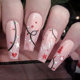 solvbao 24Pcs Long Ballet Christmas False Nails Wearable Xmas Style Fake Nails Elk Santa Claus Design Full Cover Press on Nail Tips