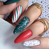 solvbao 24Pcs Long Ballet Christmas False Nails Wearable Xmas Style Fake Nails Elk Santa Claus Design Full Cover Press on Nail Tips