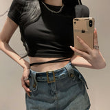 deanwangkt Summer Sexy Party Short Sleeve Tops Women Backless Hollow Out  Short Crop Tops Camisoles Streetwear White Lace Up Crop Tops