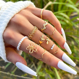 Bohemian Geometric Rings Set For Women Vintage Star Moon Flower Knuckle Finger Ring Women Girl Fashion Jewelry Gift