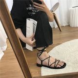 deanwangkt Summer Shoes Women Sandals Narrow Band Vintage Square Toe Flat Cross Strap Thong Sandals V Shape Design Shoes Women