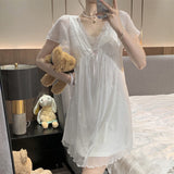 Sleepwear Women Nightwear Women's Sweet New Summer Long-sleeved Sexy Lace Home Clothes Night Gown Sleep Dress