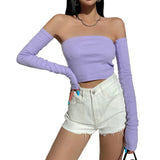 deanwangkt Female Crop Tops T-shirts, Solid Color Boat Neck Off Shoulder Sexy Tops Pullover with Long Sleeves for Summer Club Wear