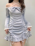 deanwangkt Korean Style Party Mini Dresses Women Japanese Off Shoulder Sexy Kawaii Dress Female Long Sleeve Lace Kawaii Lolita Dress Autumn