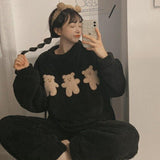 deanwangkt Winter Warm Flannel Women Pyjamas Sets Thick Coral Velvet Long Sleeve Cartoon Sleepwear Thin Flannel Pajamas Set Sleep Wear