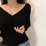 deanwangkt  Sexy V Neck Women Sweater Autumn Knitted Pullover Jumper Chic Soft Korean Slim Long Sleeve Female Basic Top New