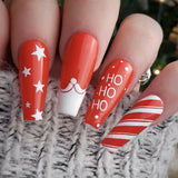 solvbao 24Pcs Long Ballet Christmas False Nails Wearable Xmas Style Fake Nails Elk Santa Claus Design Full Cover Press on Nail Tips