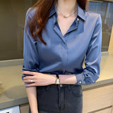 deanwangkt Office Lady Silk Women Shirt Blouse Tops Button Shirts Female Long Sleeve Satin Blouses For Women Clothing Chemise Femme 17276