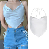 deanwangkt 90s Women Sleeveless Cami Top Y2K Aesthetic Green Backless Bandaged Crop Top E-girl Vintage Summer Tank Top Clothe Sexy Camisole