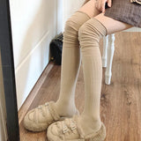 deanwangkt Solid Color Thigh High Stockings Women Trendy Casual Over The Knee Female Long Socks Thermal Warm Cotton Tall Tube Leggings