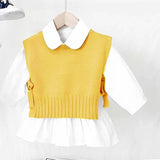 deanwangkt Spring Autumn Baby Girls Sweet Candy Color  Knitting Sweater Vest  Shirts Clothing Sets Children Korean Blouse Vest Outfits