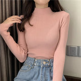 deanwangkt Autumn Basic Bottoming Sweater Top Women Ribbed Soft Mock Neck Elastic Pullover Warm Solid Color Slim Jumper